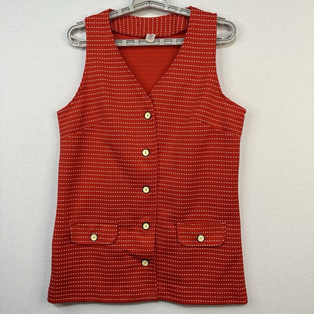 Vintage Red Patterned Women's Vest Tunic Made In USA UnionMade Groovy Retro 60's